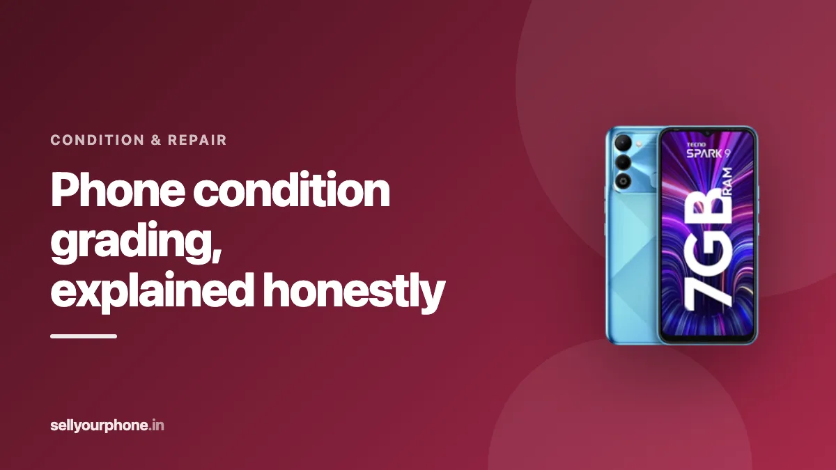 Illustration of a phone being graded across condition categories
