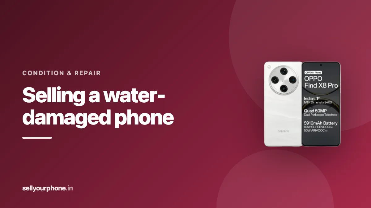 Illustration of a phone with a liquid damage indicator being inspected